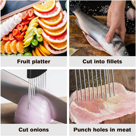 Stainless Steel Onion Slice Holder, 2025 New Multifunctional Onion Slicer Chopper Vegetable Cutter, Premium Avocados Lemon Potato Tomato Carrots and Other Vegetable Fixing Slicer (1)
