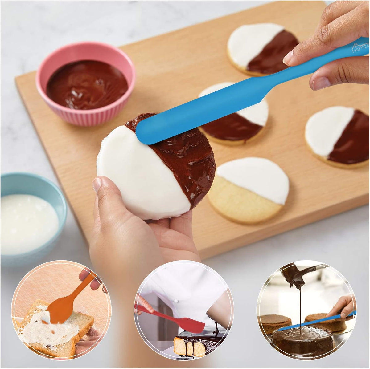HOTEC Silicone Rubber Spatula Set BPA-Free, Multicolor, Set of 5