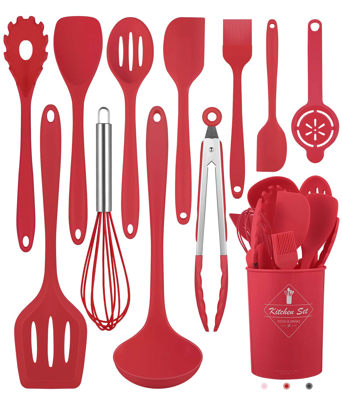 Pink Kitchen Utensils Set-12 Pieces Silicone Cooking Utensils Set