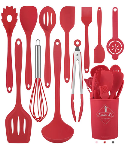 Pink Kitchen Utensils Set-12 Pieces Silicone Cooking Utensils Set