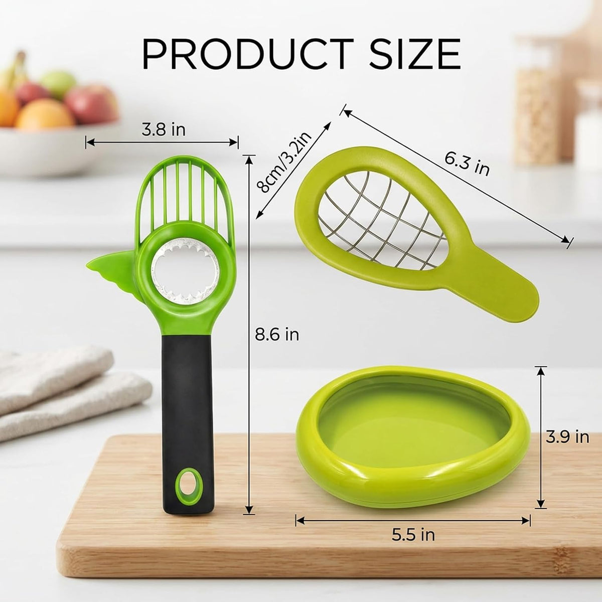 3PCS Avocado Slicer Set, 3-in-1 Avocado Tool for Easy Slicing and Pitting, Stainless Steel Avocado Cutter with Long Handle, Durable Kitchen Gadget for Avocado Preparation and Avocado Saver