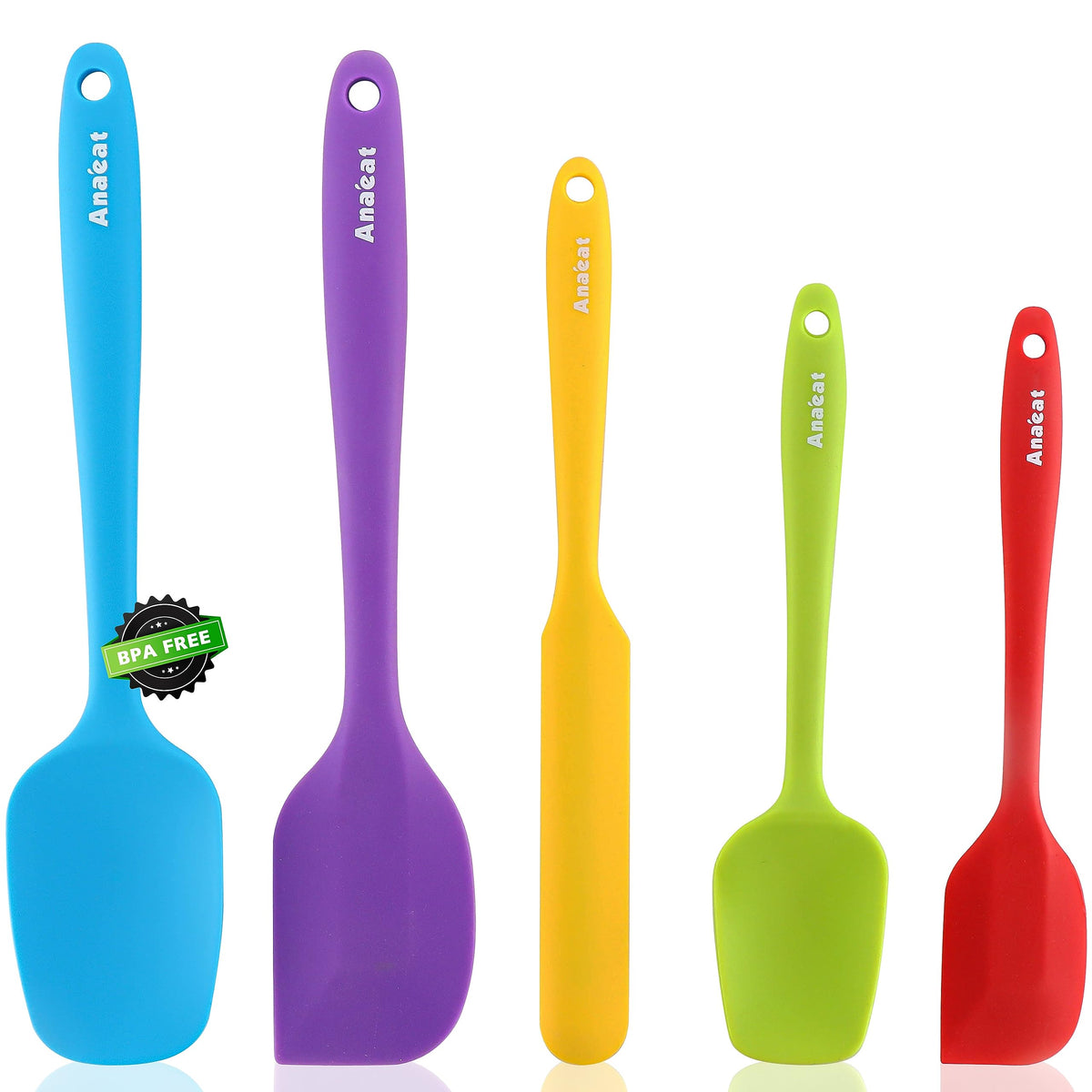 Anaeat 4 Piece Silicone Spatula Set - Seamless One-Pieces Design - Non Stick Rubber Spatulas Kitchen Scraper for Baking, Cooking, Scraping & Mixing, Heat Resistant & BPA Free & Dishwasher Safe (Black)