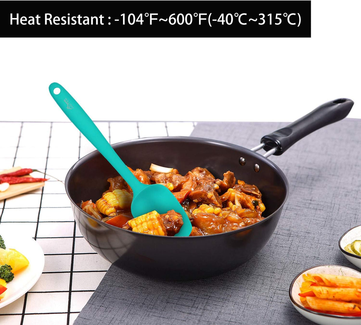HOTEC Silicone Rubber Spatula Set BPA-Free, Multicolor, Set of 5