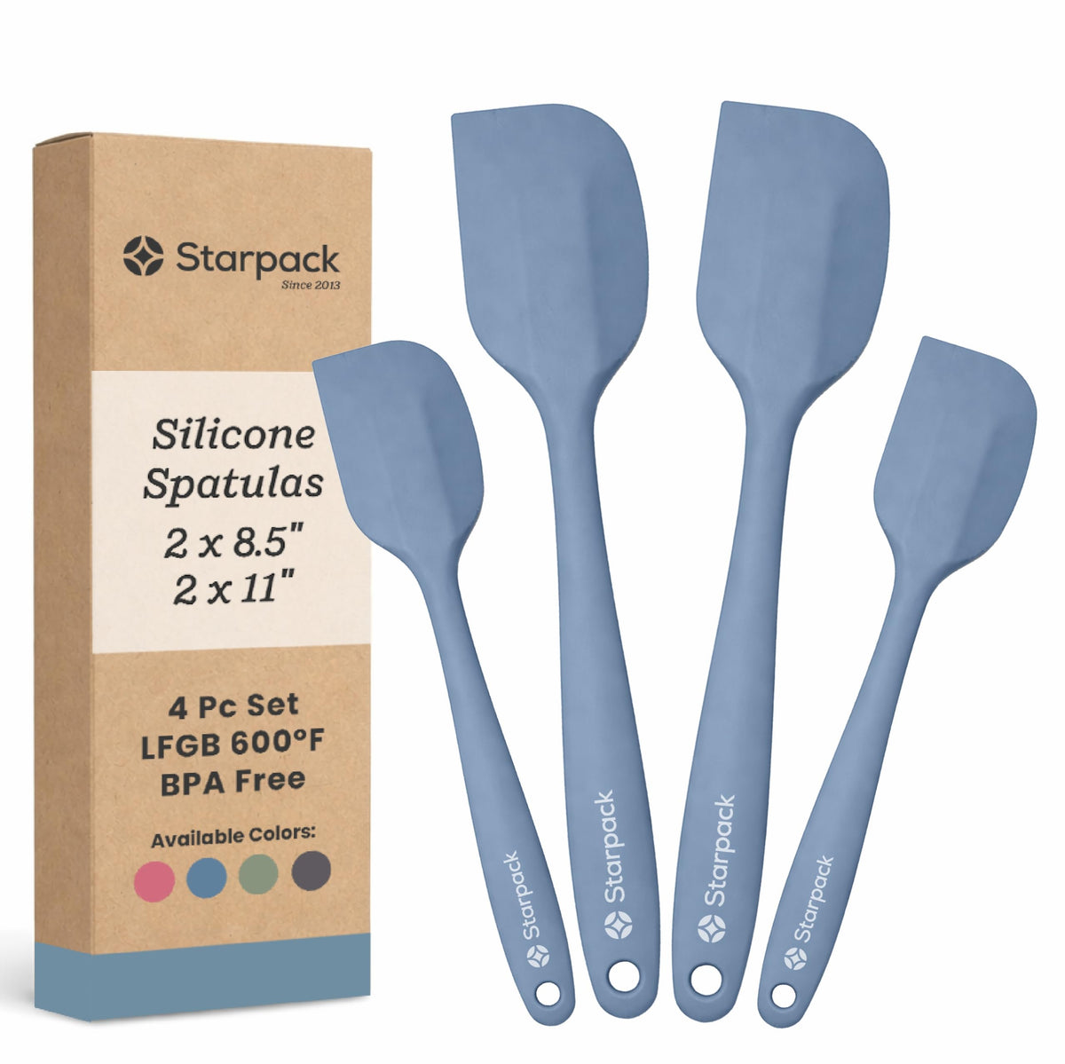 Starpack 'Scrape and Stir' Silicone Rubber Spatula Set (4-Piece) - LFGB Non Toxic, 600°F Heat Resistant, BPA-Free, One-Piece Kitchen Baking Spatulas - Dishwasher Safe for Nonstick Cookware Sage Green