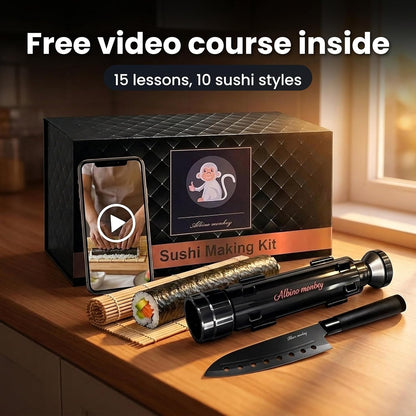 Albino monkey 20-Piece Sushi Making Kit with Bazooka, Knife & Free Course
