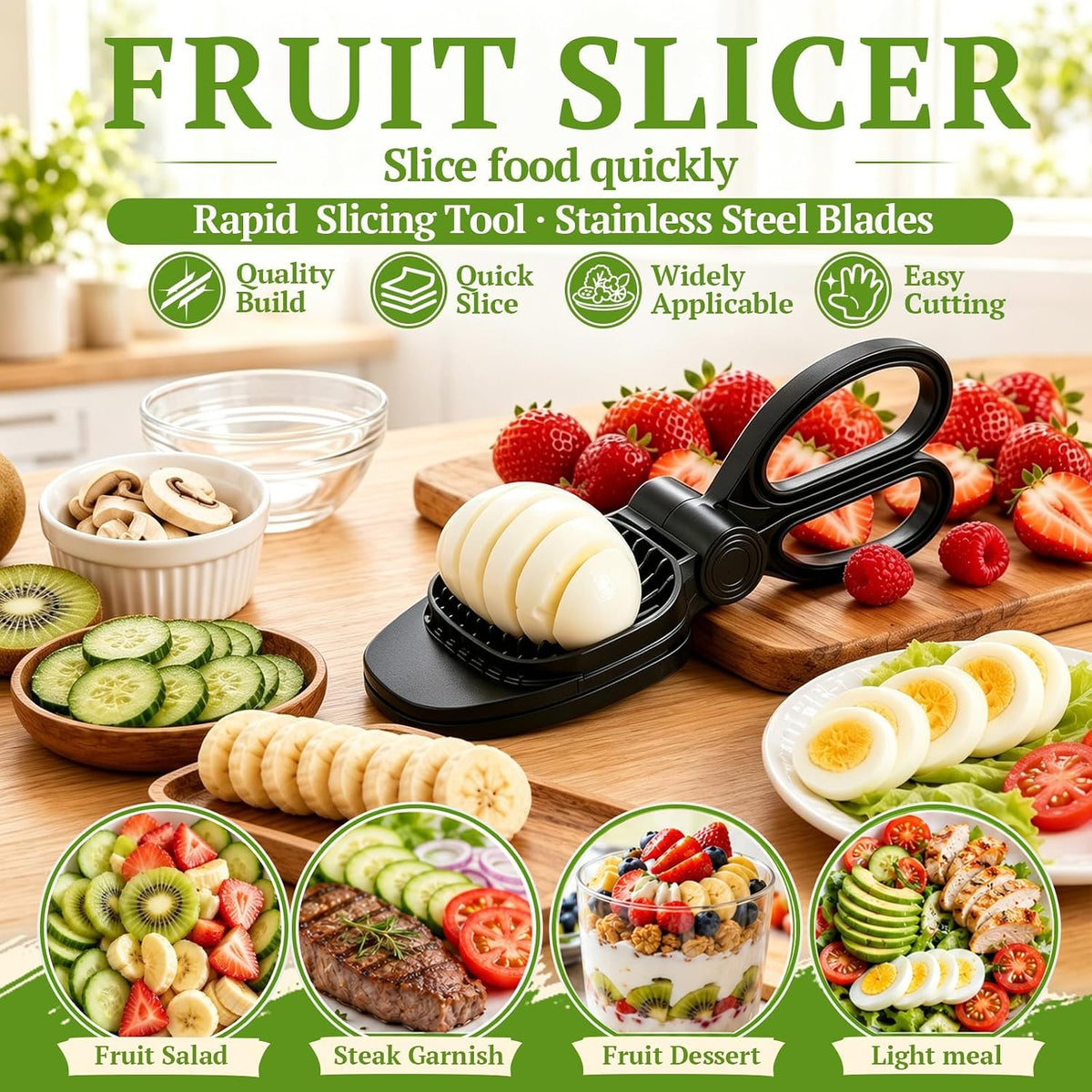 NOVANO Fruit Slicer, Egg Slicer, Black