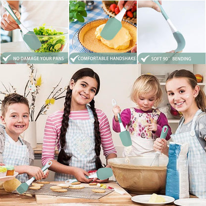 Silicone Kitchen Cooking Utensils Set Heat Resistant, 5 Pcs Silicone Spatula Set for Baking Cooking Mixing, Silicone Cooking Utensils Set for Nonstick Cookware, Dishwasher Safe (Green), Medium