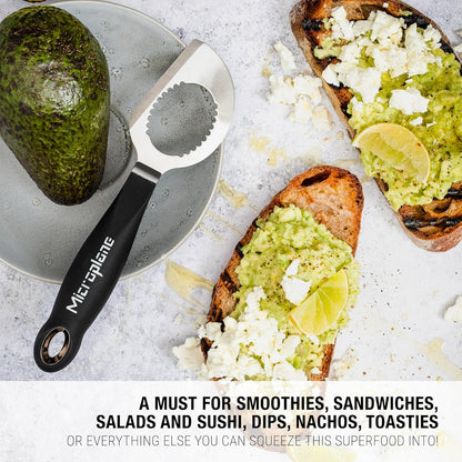 Microplane Avocado Tool | 3-in-1 Stainless Steel Avocado Slicer Tool, Pit Remover & Peeler with Soft Grip Handle | Avocado Cutter for Easy Prep | Dishwasher Safe