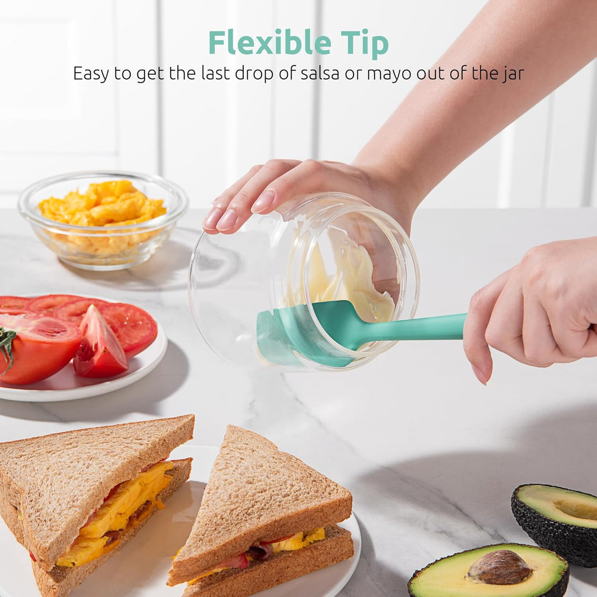 U-Taste Small Mini Silicone Spatula, 9in Rubber Jar Bowl Scraper, Aqua Sky