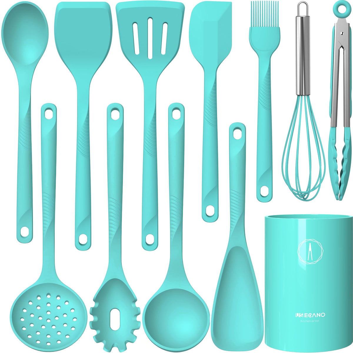 Silicone Cooking Utensils Set - 600°F Heat Resistant, Nonstick Kitchen Utensil Set with Spatulas, Spoons, Whisk, Tongs, BPA Free, Dishwasher Safe, Cream White