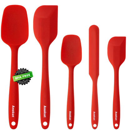 Anaeat 4 Piece Silicone Spatula Set - Seamless One-Pieces Design - Non Stick Rubber Spatulas Kitchen Scraper for Baking, Cooking, Scraping & Mixing, Heat Resistant & BPA Free & Dishwasher Safe (Black)