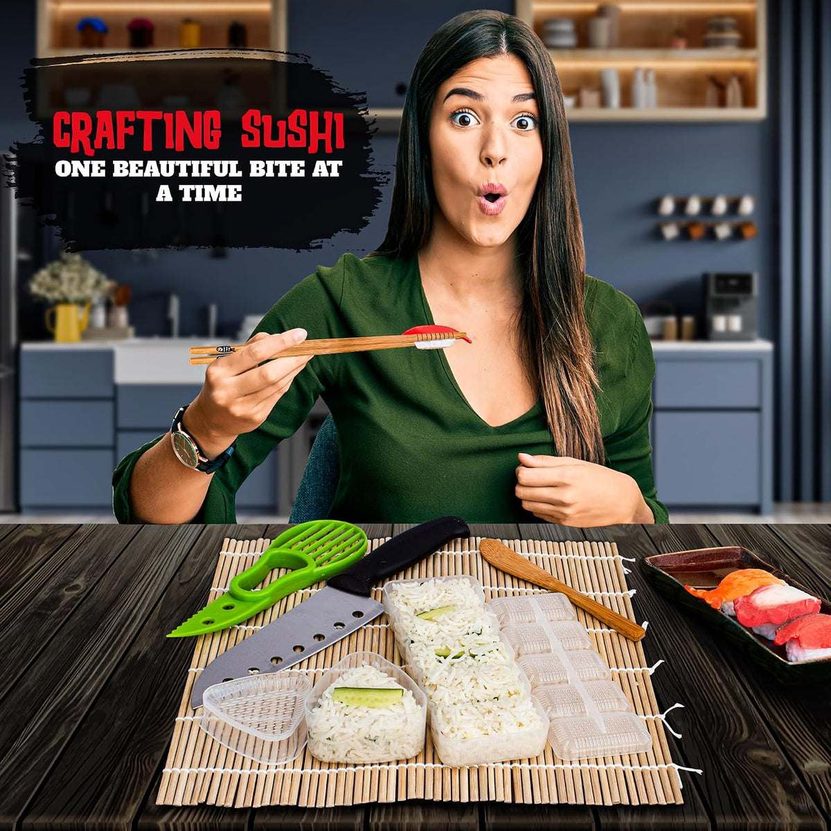 KitchenCrust Sushi Making Kit, 21 in 1 Sushi Bazooka Roller for Beginners