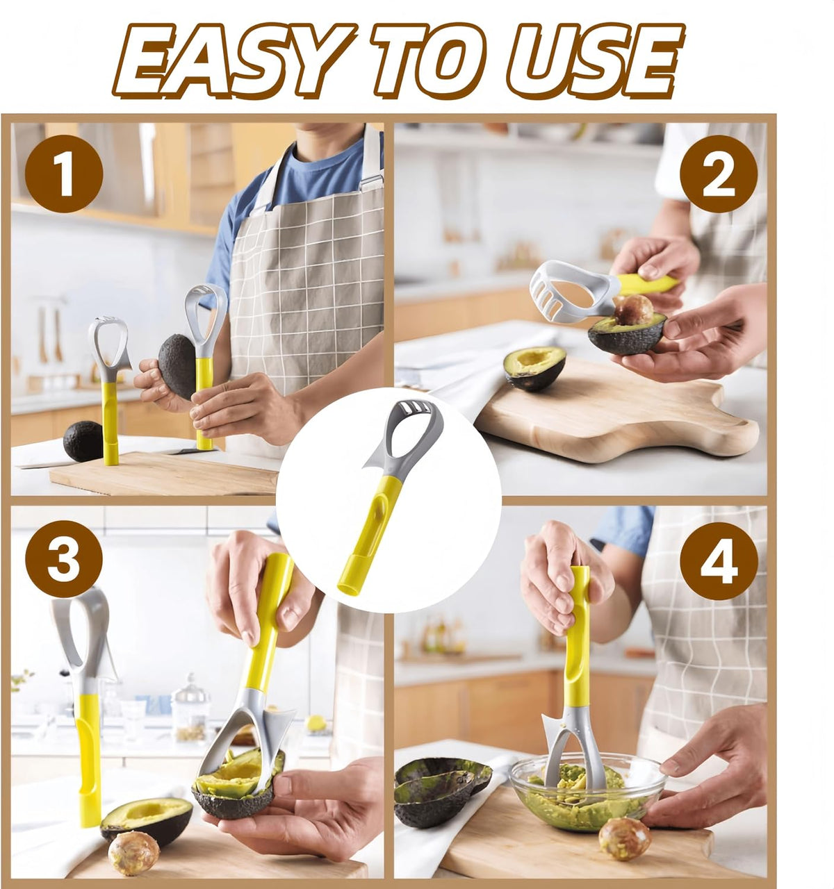 HeCotia Multi-Function Avocado Slicer, 3 in 1 Avocado Pitter Masher and Peeler with Comfort Grip Handle Fruit Corer Remover for Apples Pears Fruits Salads