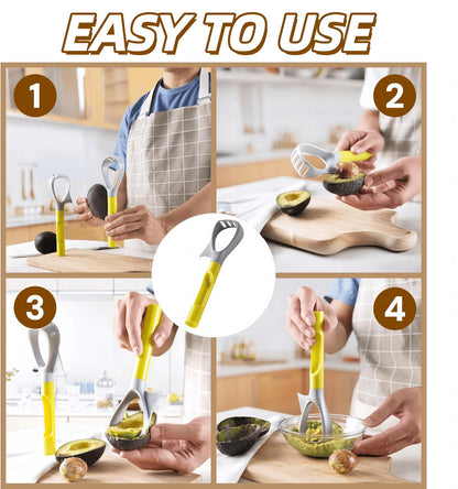 HeCotia Multi-Function Avocado Slicer, 3 in 1 Avocado Pitter Masher and Peeler with Comfort Grip Handle Fruit Corer Remover for Apples Pears Fruits Salads