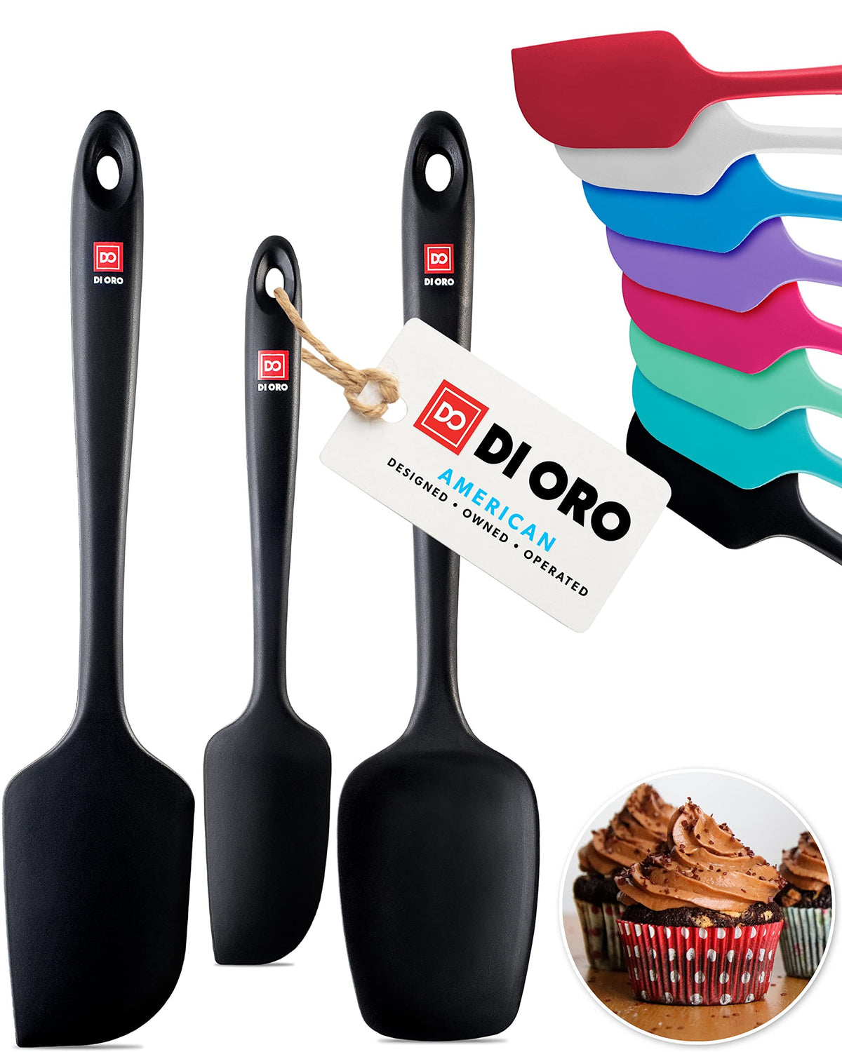 DI ORO Silicone Spatula Set - 600F Heat Resistant, 3-Pc Red
