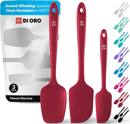 DI ORO Silicone Spatula Set - 600F Heat Resistant, 3-Pc Red