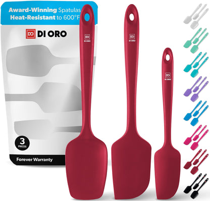 DI ORO Silicone Spatula Set - 600F Heat Resistant, 3-Pc Red