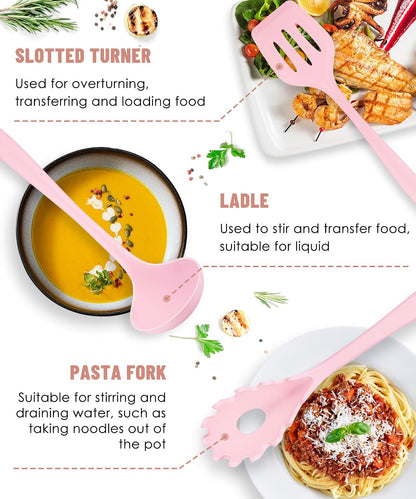Pink Kitchen Utensils Set-12 Pieces Silicone Cooking Utensils Set