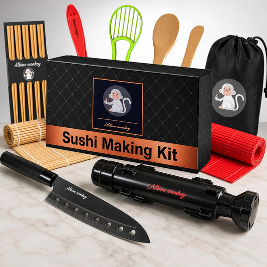 Albino monkey 20-Piece Sushi Making Kit with Bazooka, Knife & Free Course