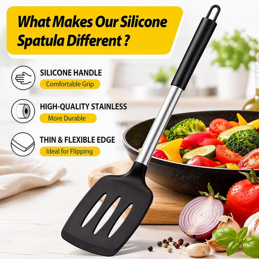 2-Piece Silicone Utensil Set:Heat-Resistant & BPA Free（Black）