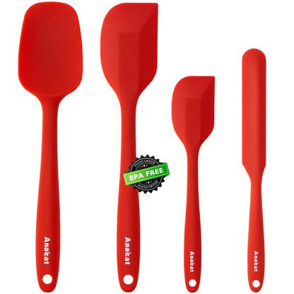 Anaeat 4 Piece Silicone Spatula Set - Seamless One-Pieces Design - Non Stick Rubber Spatulas Kitchen Scraper for Baking, Cooking, Scraping & Mixing, Heat Resistant & BPA Free & Dishwasher Safe (Black)