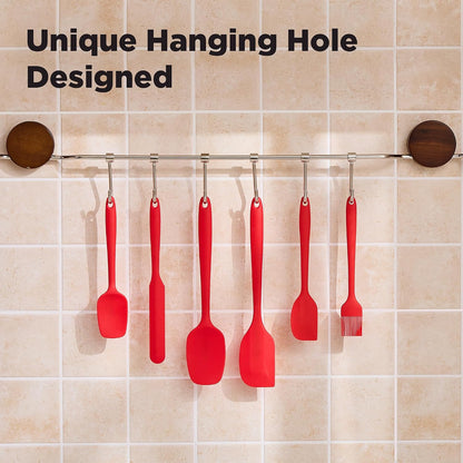 6 Pieces Silicone Spatula Set, Food Grade Rubber Spatula,Kitchen Tools for Baking, Cooking, Stirring (Red)