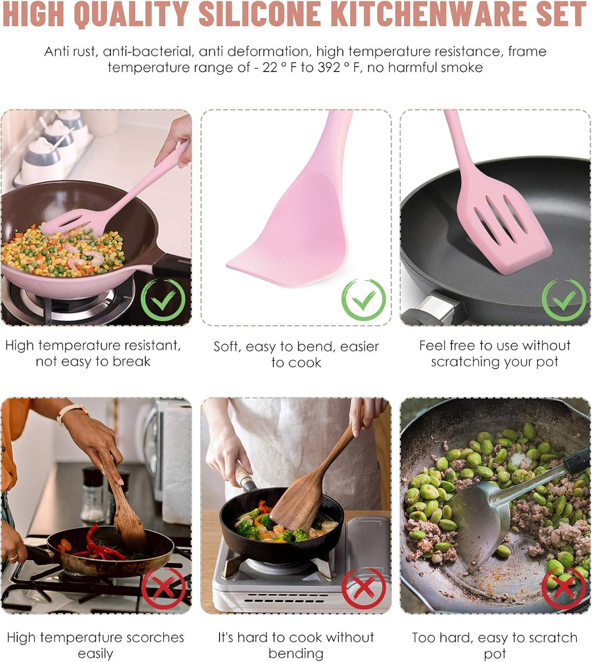 Pink Kitchen Utensils Set-12 Pieces Silicone Cooking Utensils Set