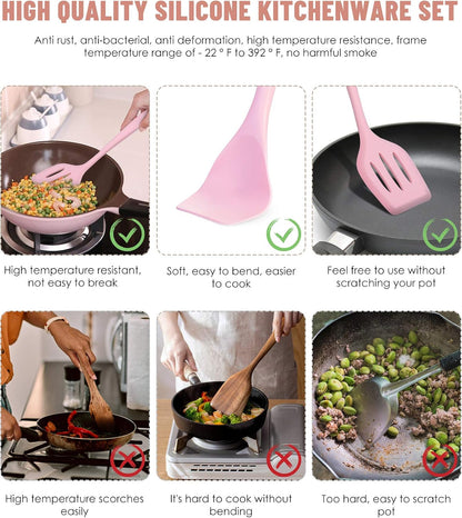 Pink Kitchen Utensils Set-12 Pieces Silicone Cooking Utensils Set