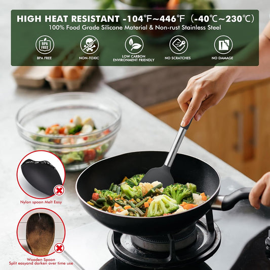HOTEC Silicone Kitchen Cooking Utensils Set,14pcs Grey