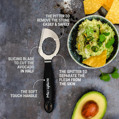 Microplane Avocado Tool | 3-in-1 Stainless Steel Avocado Slicer Tool, Pit Remover & Peeler with Soft Grip Handle | Avocado Cutter for Easy Prep | Dishwasher Safe