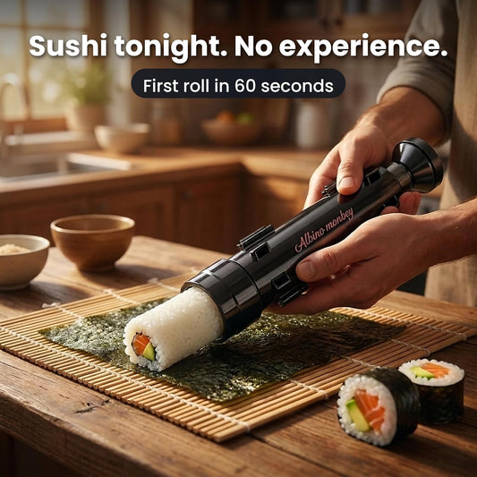 Albino monkey 20-Piece Sushi Making Kit with Bazooka, Knife & Free Course