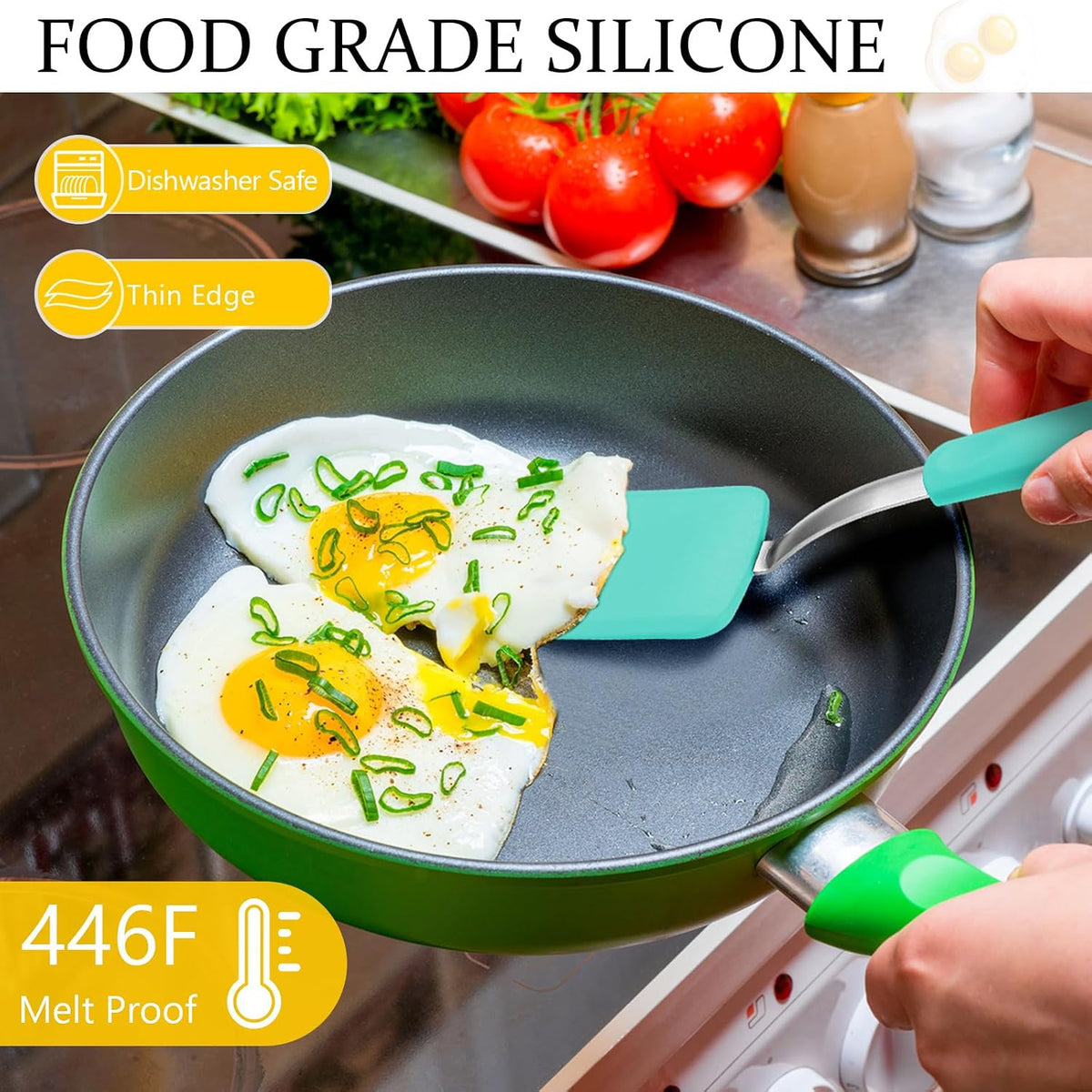 2 Pcs Mini Silicone Cookie Brownie Spatula,Solid Flat,Green