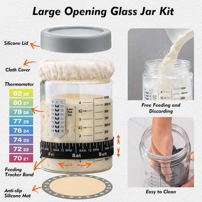 Sourdough Starter Kit, Sourdough Bread Baking Supplies, 35oz Sourdough Starter Jar, Silicone Banneton Bread Proofing Basket Set with 9" Round & 10" Oval,Artisan Bread Baking Tools,Silicone Bread Sling