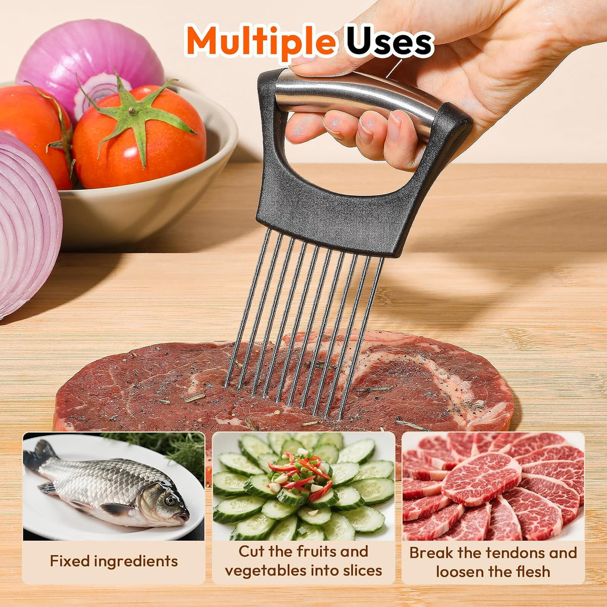 Onion Slicer with Protective Case, Onion Cutter, Meat Tenderizer Tool