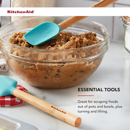 KitchenAid Bamboo Wood Handled MINI Spatula Set with Silicone Head, Set Of 2, Aqua Sky