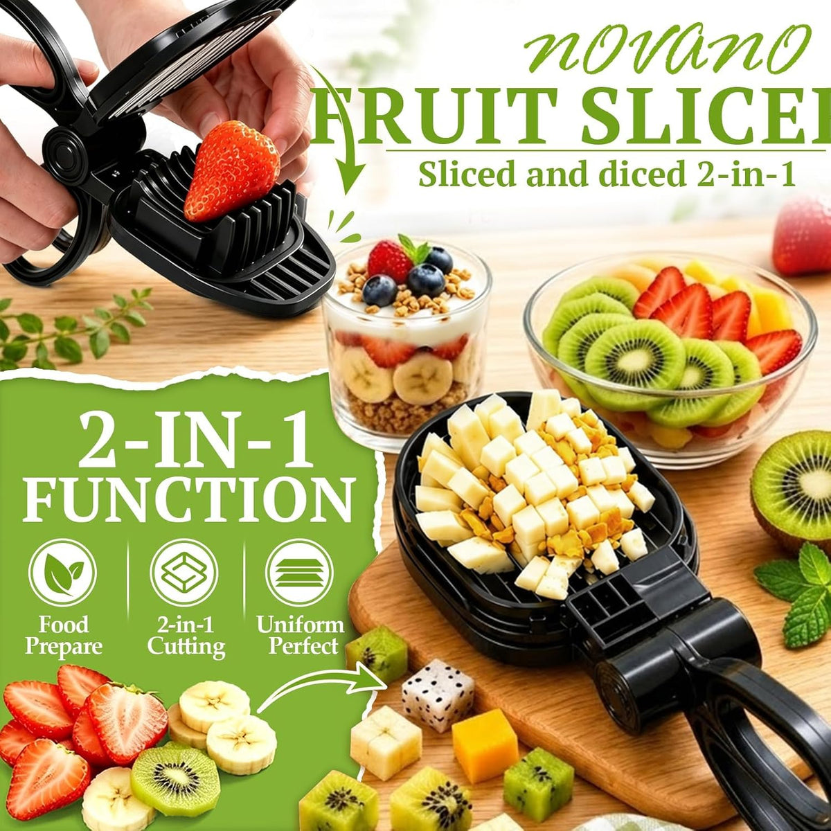 NOVANO Fruit Slicer, Egg Slicer, Black
