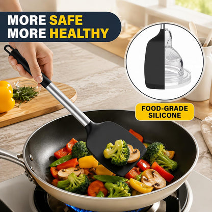 2-Piece Silicone Utensil Set:Heat-Resistant & BPA Free（Black）