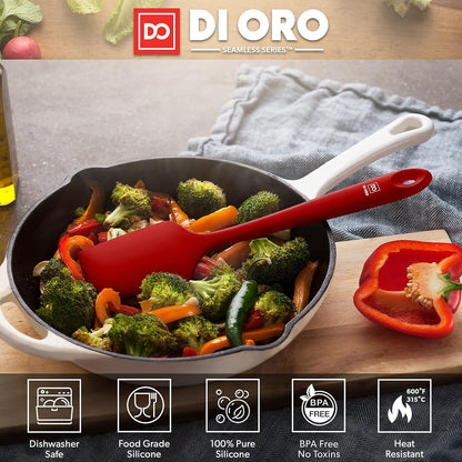 DI ORO Silicone Spatula Set - 600F Heat Resistant, 3-Pc Red