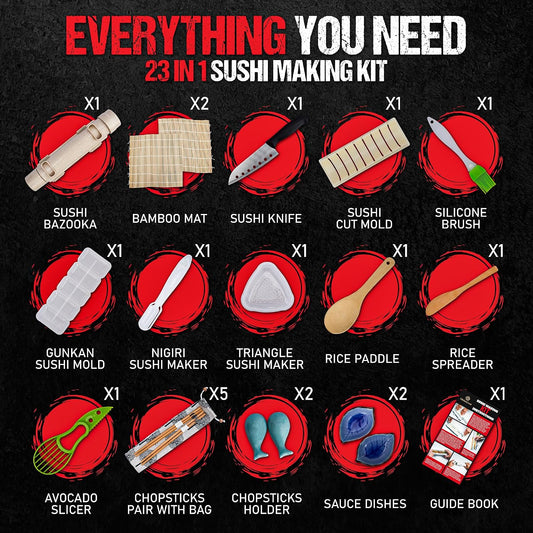 KitchenCrust Sushi Making Kit, 21 in 1 Sushi Bazooka Roller for Beginners