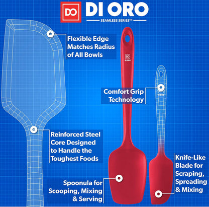 DI ORO Silicone Spatula Set - 600F Heat Resistant, 3-Pc Red