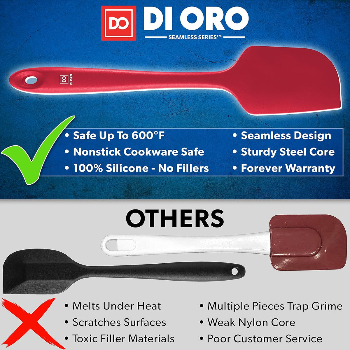 DI ORO Silicone Spatula Set - 600F Heat Resistant, 3-Pc Red