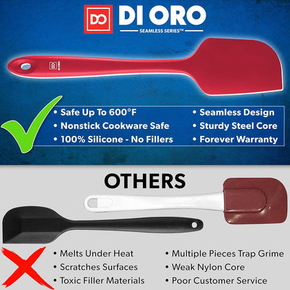 DI ORO Silicone Spatula Set - 600F Heat Resistant, 3-Pc Red